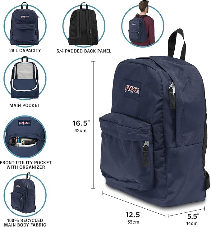 JanSport SuperBreak One Backpack - Durable, Lightweight Bag with 1 Main Compartment, Front Utility Pocket with Built-in Organizer, Premium Backpack, Faded Sage