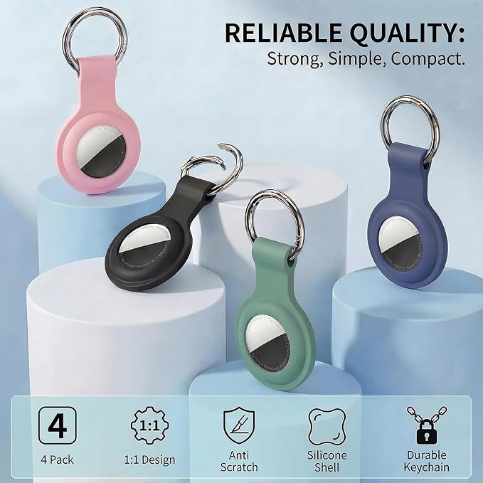 Linsaner [4 Pack] Holder for AirTag 2nd Gen (2026) & 1st Gen, Silicone Case Keychain Key Ring, Protective Cover for Apple for Air Tags, GPS Finder Accessories, Red/Dark Green/Brown/Milk Tea Color
