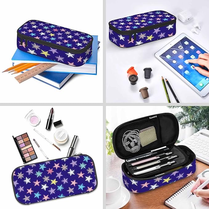 Colorful Stars Pencil Case Woven Stars Purple Blue Red Pencil Bag Pouch Box Organizer for College School Students Boy Girl