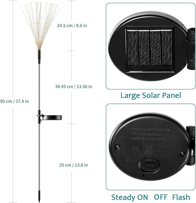 JJGoo Solar Firework Lights, 2 Pack 150 LEDs 2 Lighting Modes Solar Lights Outdoor Waterproof for Garden Patio Walkway Pathway Party Wedding Christmas Decorative - Green and Purple