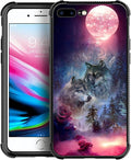 for iPhone 7/8 Case, Star Two Wolfs Howling Pattern Graphic Design Girl Boy Soft Silicone Hard Acrylic Shock Protection for iPhone 7/8