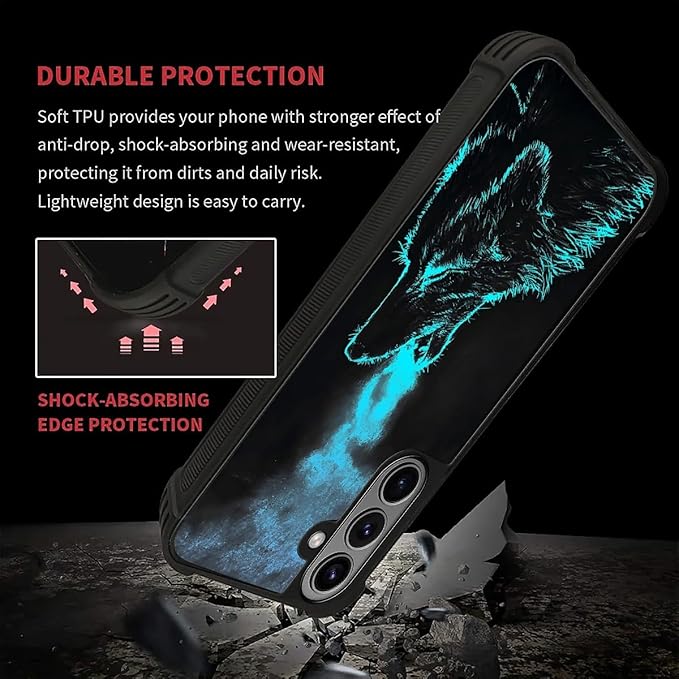 for Samsung Galaxy S26 Case,Graphic Design for Girl Boy Soft Silicone Hard Acrylic Shock Protection Designed for Samsung Galaxy S26 Blue Breathing Wolf Pattern