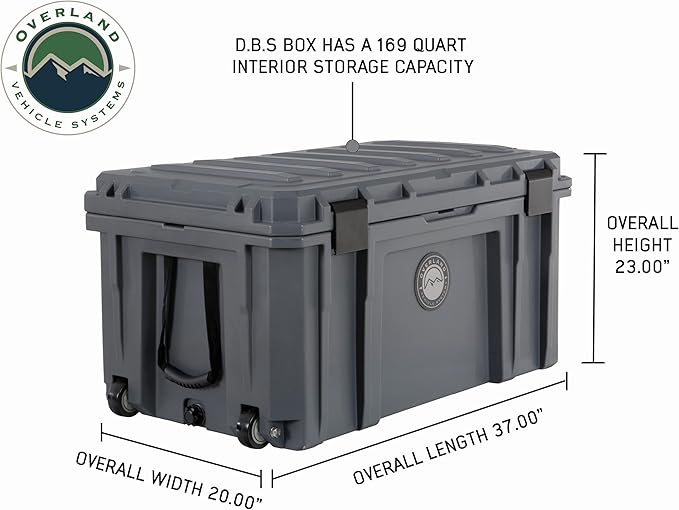 Overland Vehicle Systems 40100031 Dark Gray 169 QT Dry Box Storage with Wheels, Drain, and Bottle Opener | Waterproof Seal | Heavy-Duty Latches and Nylon Handles | Keeps Gear Safe, Dry and Organized