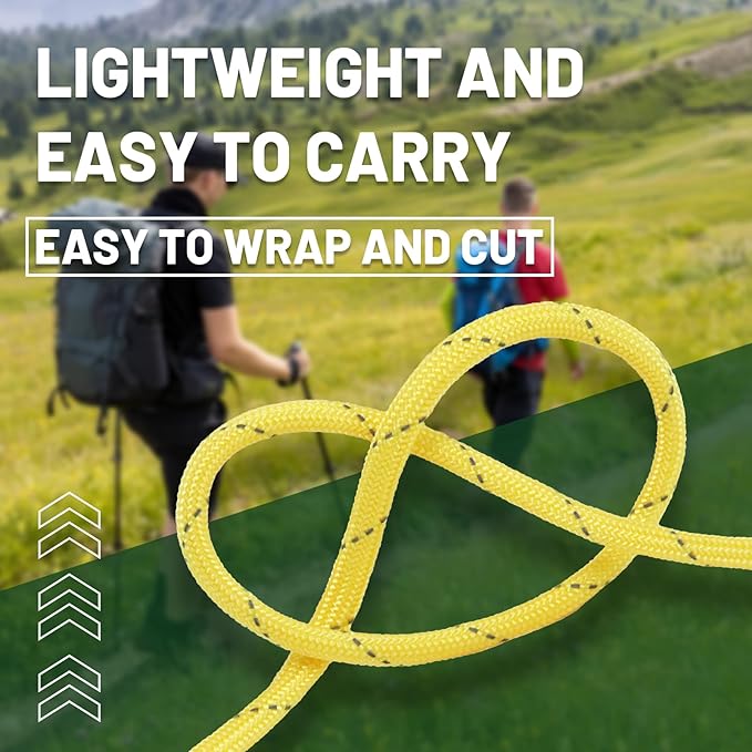 SDHUATUO Paracord Rope 500FT, 550lb Type III Nylon Parachute Cord 7-Strand Core with Reflective Strips, Utility String for Survival, Camping Gear, Hiking, DIY, Crafting, Outdoor, Yellow