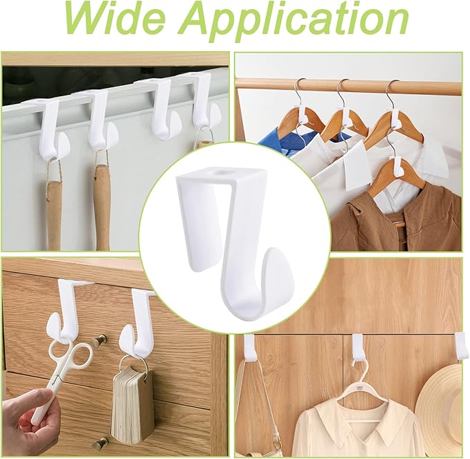 Over Cabinet Door Hooks, 16Pcs Plastic Multi-Purpose Over The Cupboard Drawer Hooks Space-Saving Hanger Extender Clips for Kitchen Bathroom Bedroom (White)
