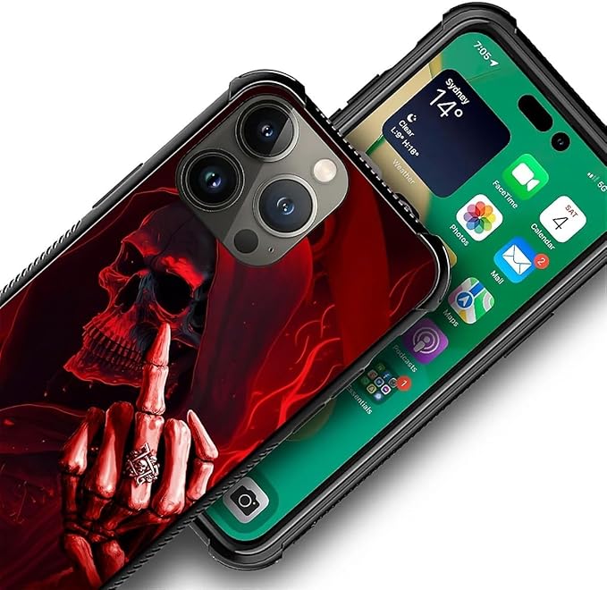 for iPhone 12 Pro Max Case, Gestures Funny Skull Pattern Graphic Design Girl Boy Soft Silicone Hard Acrylic Shock Protection for iPhone 12 Pro Max