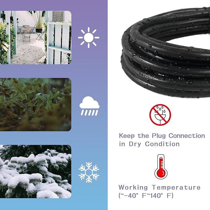 Indoor Outdoor Extension Cord 50 FT, 16/3 SJTW Weatherproof Black Electrical Cords, 13 AMP Heavy Duty 3 Prong Power Cable Great for Garden, Landscaping & Holiday Decorations