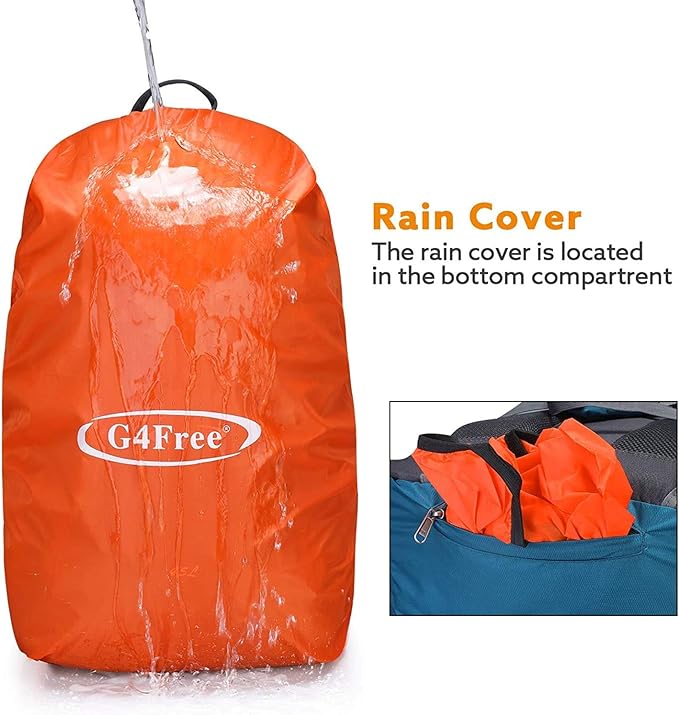 G4Free 45L Hiking Travel Backpack Waterproof with Rain Cover, Outdoor Camping Daypack for Men Women (Grey Blue)