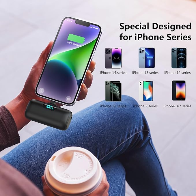 [2-Pack]Mini Portable Charger for iPhone,Upgraded 5000mAh PD Fast Charging Battery Pack,LCD Display Cute Power Bank Portable Phone Charger for iPhone 14/14 Pro Max/13/13 Pro/12 Pro/11/XS/XR/X/8/7