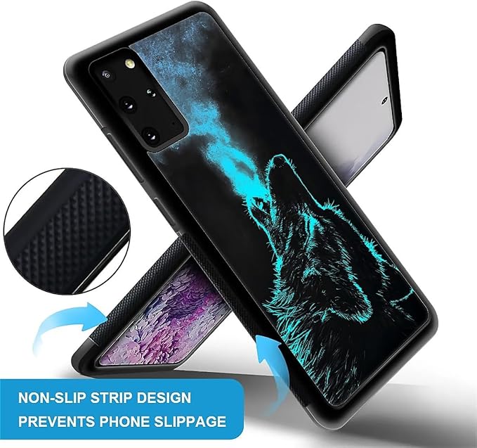 for Samsung Galaxy S20 Plus Case, Blue Breathing Wolf Pattern Graphic Design Girl Boy Soft Silicone Hard Acrylic Shock Protection for Samsung Galaxy S20 Plus