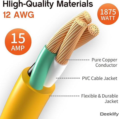 12 Gauge 150 FT Heavy Duty Outdoor Extension Cord Waterproof with Lighted End,Yellow12 Gauge Extension Cord Flexible and Cold Resistant 3 Prong Grounded Plug,15Amp 1875W SJTW ETL Listed