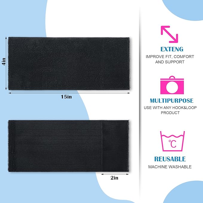 Geiserailie 4 Pcs Extender Strap Reusable Ice Belt Extender Strap Multipurpose Elastic Hook and Loop Extension for Ice Pack Black Back/Knee/Ankle Braces, Vests, Wraps, and Belts(4 x 9 Inch)