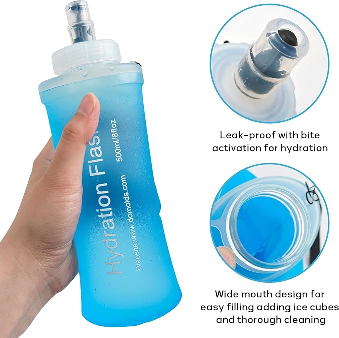 Soft Flask 700ML, TPU Collapsible Soft Water Bottle for Hydration Pack, Running Vest, Folding Water Bottle for Hiking, Cycling Hydration Flask - Blue
