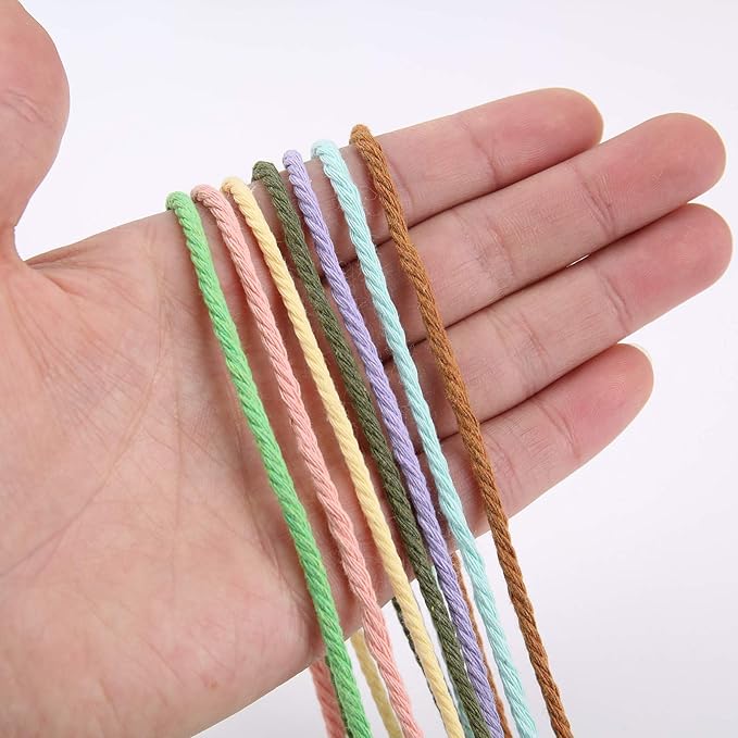 Light Blue Macrame Cord 3mm x 109 Yards, Colored Cotton Rope for Crafts, Wall Hanging, Plant Hangers