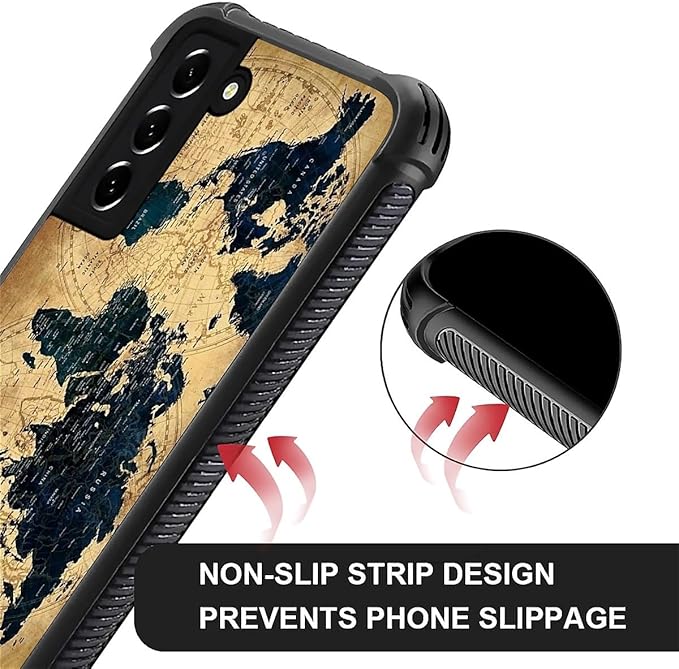 for Samsung Galaxy S21 Case, Brown World Map Pattern Graphic Design Girl Boy Soft Silicone Hard Acrylic Shock Protection for Samsung Galaxy S21