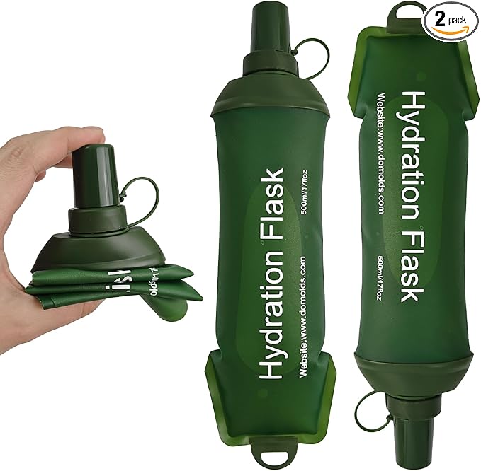 2Pcs 500ml Soft Flask, TPU Collapsible Soft Water Bottle for Hydration Pack, Running Vest, Leak-Proof Folding Water Bottle for Hiking Cycling Climbing Jogging- Green