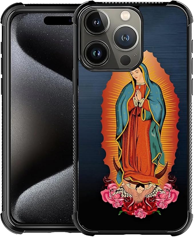 for iPhone 16 Pro Max Case, Red Virgen Guadalupe Pattern Graphic Design Girl Boy Soft Silicone Hard Acrylic Shock Protection for iPhone 16 Pro Max