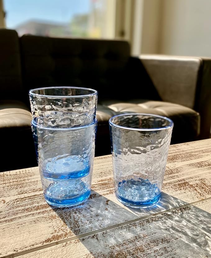 KLIFA- NICE- 14.7 & 20 ounce, Set of 8, Acrylic Tumbler & Highball Drinking Glasses Cups, BPA-Free, Stackable Plastic Drinkware, Dishwasher Safe, Blue