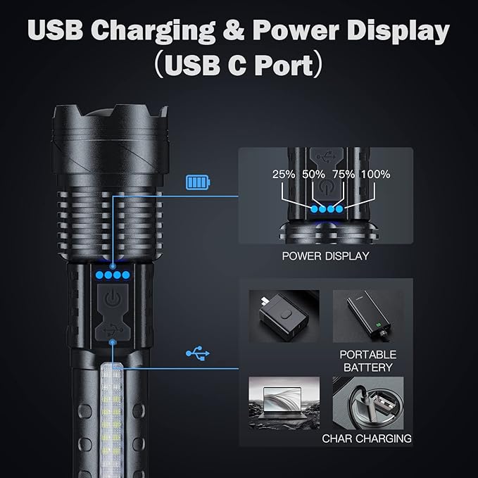 Cinlinso Flashlight High Lumens Rechargeable 2 Pack, 990000 Lumen Super Bright Led Flashlights with 7 Light Modes, IPX6 Waterproof, Powerful Handheld Flash Light for Camping Home Emergencies