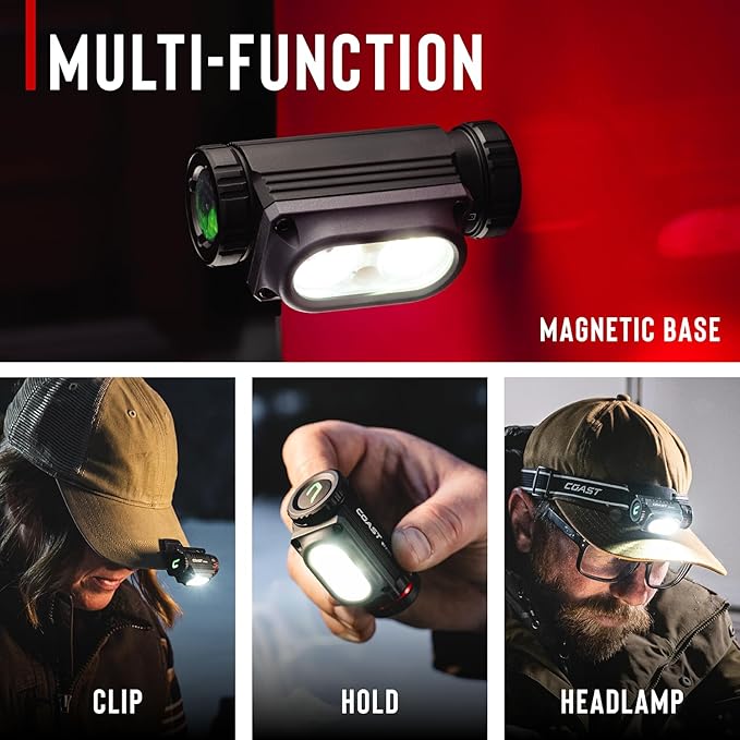 Coast WPH10R 1000 Lumen Rechargeable LED Headlamp with Magnetic Tailcap and Red Light Mode, Lightweight, IP67 Waterproof