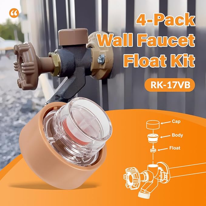 RK-17VB Vacuum Breaker Float Kit fit for Woodford Model 17, Freezeless Anti-Siphon Wall Faucet Repair Kit, 4 Pack