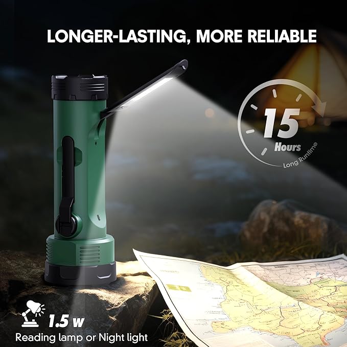 Hand Crank Flashlight, 3000mAh NOAA Weather Radio Flashlights with 3 Way Power Sources, Wind Up Flashlight Hand Crank Cell Phone Charger, Portable Radio AM/FM with Reading Lamp for Emergency/Outdoor