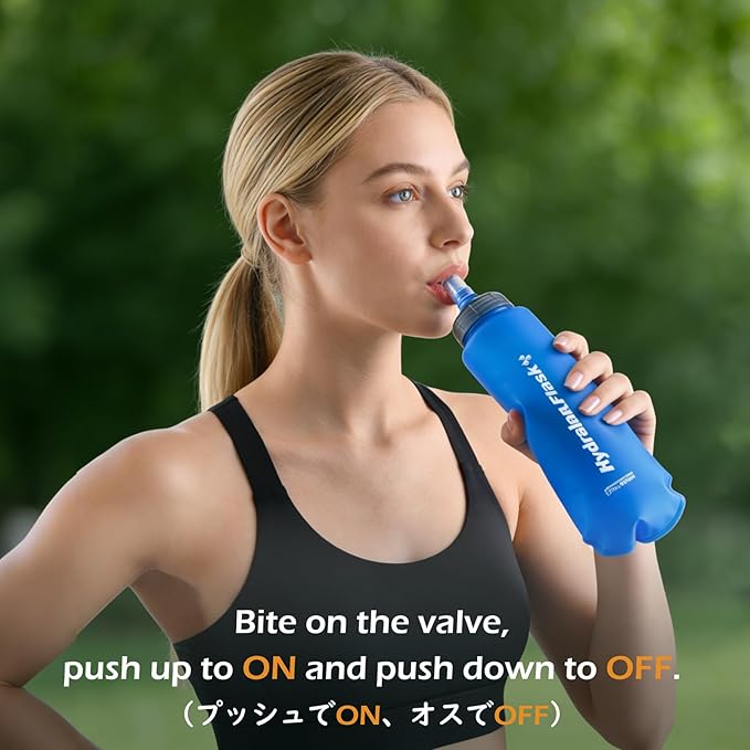TRIWONDER TPU Collapsible Flask BPA-Free Soft Folding Water Bottles for Hydration Pack - Ideal for Running Hiking Cycling Climbing (500ml/16.9oz - Blue)