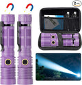 Hoxida Small Tactical Flashlights High Lumens - 1500 Meters Long Beam Super Bright LED Magnetic Flashlight USB Rechargeable Zoomable 5Modes Long Beam Spotlight Flashlight for Hiking, Camping-Purple