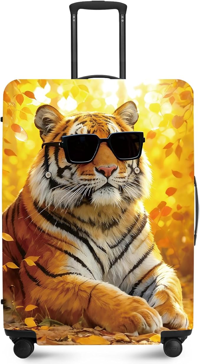ANNA QUEEN Funny Cool Tiger Travel Luggage Cover -Stretchable Airplane Suitcase Protector Sleeve,Universal Washable Fit for 20-37 Inch Checked Baggage,Water Resistant Durable Luggage Protector