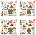 Ambesonne Adventure Throw Pillow Cushion Case Pack of 4, Camping Equipment Sleeping Bag Boots Campfire Shovel Hatchet Log Art Print, Modern Accent Double-Sided Digital Printing, 18", Cocoa