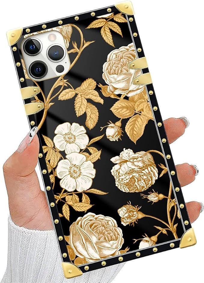 Compatible with iPhone 11 Pro Max Case, Blooming Rose Golden Flower Luxury Golden Decoration for Girl Women Soft TPU Shockproof Protective Hard PC Back for iPhone 11 Pro Max