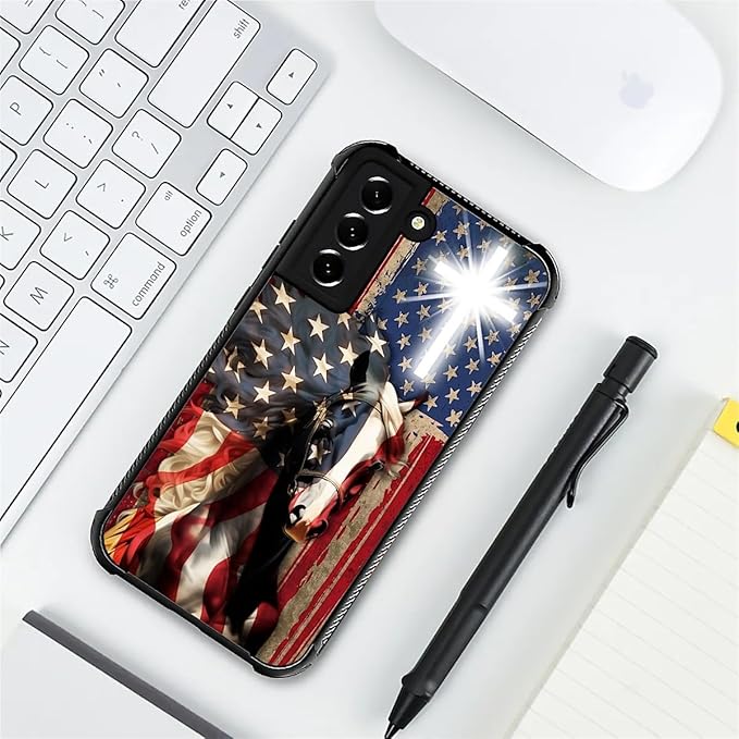 for Samsung Galaxy S21 Plus Case, Red American Flag Horse Cross Pattern Graphic Design Girl Boy Soft Silicone Hard Acrylic Shock Protection for Samsung Galaxy S21 Plus