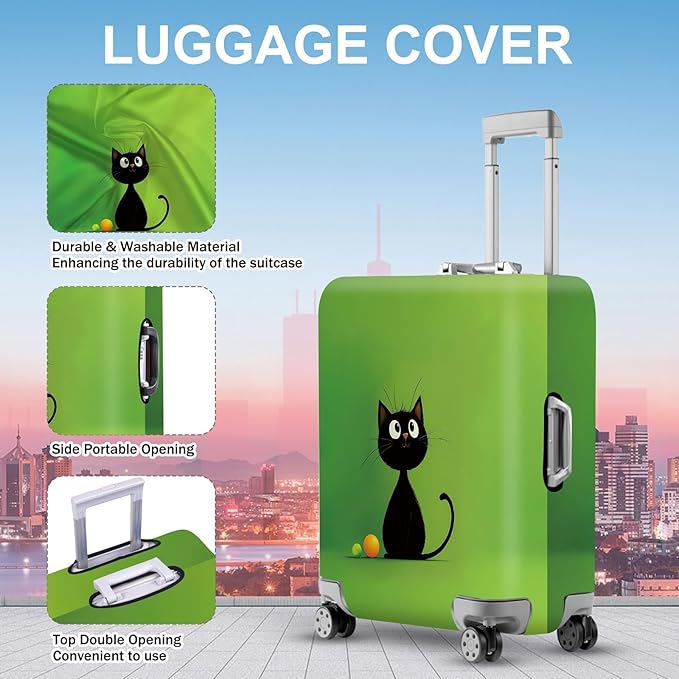 ANNA QUEEN Cute Black Cat Luggage Cover, Minimal Cartoon Suitcase Cover, Stretchable Washable Travel Protector for 32-34 Inch Luggage