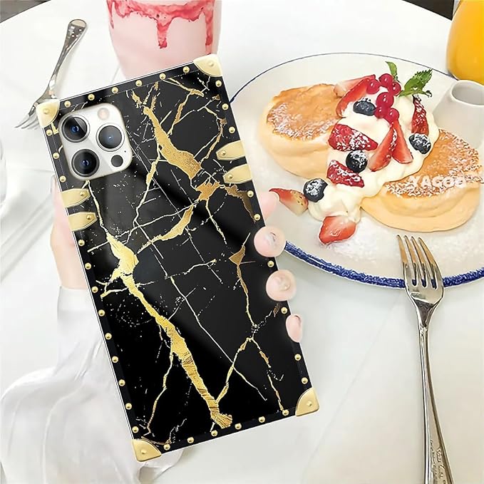 Compatible with iPhone 12 Pro Max Case, Black Gold Marble Nature Luxury Golden Decoration for Girl Women Soft TPU Shockproof Protective Hard PC Back for iPhone 12 Pro Max