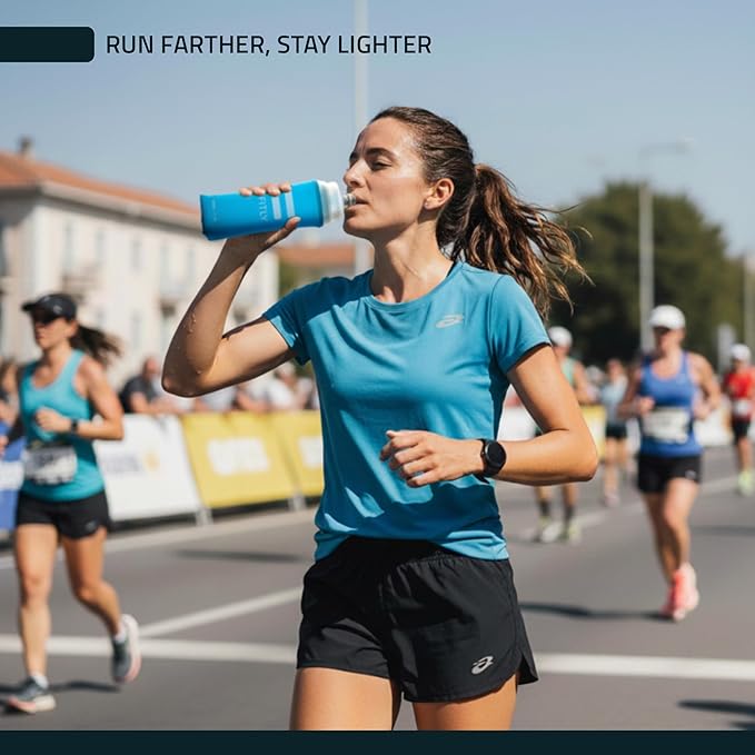 FITLY Soft Flask - Shrink As You Drink Soft Water Bottle for Hydration Pack - Folding Water Bottle Ideal for Running, Hiking, Cycling, Climbing & Rigorous Activity