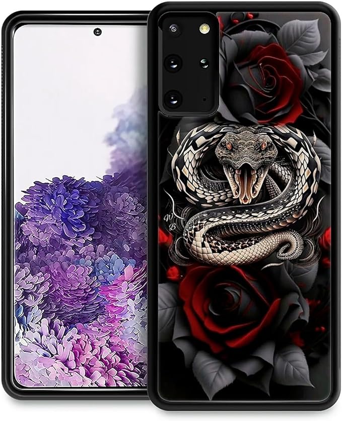 for Samsung Galaxy S20 Plus Case, Entwined Rose Snake Pattern Graphic Design Girl Boy Soft Silicone Hard Acrylic Shock Protection for Samsung Galaxy S20 Plus