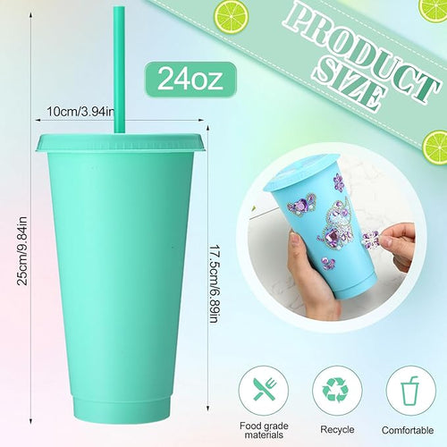 15-Count Bulk Plastic Tumblers with Snap Lids, 24oz Commercial-Grade Coffee Cups, Durable Reusable Drinkware for Restaurant, Office Use & Outdoor Events(Solid Color)