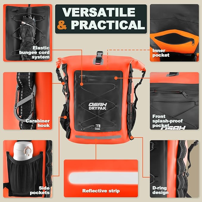 OSAH DRYPAK Waterproof Backpack Dry Bag 35L/55L/85L – Heavy Duty Roll-Top Hiking Backpack Sack Keeps Gear Dry for Travel, Kayaking, Boating, Camping, Rafting and Fishing