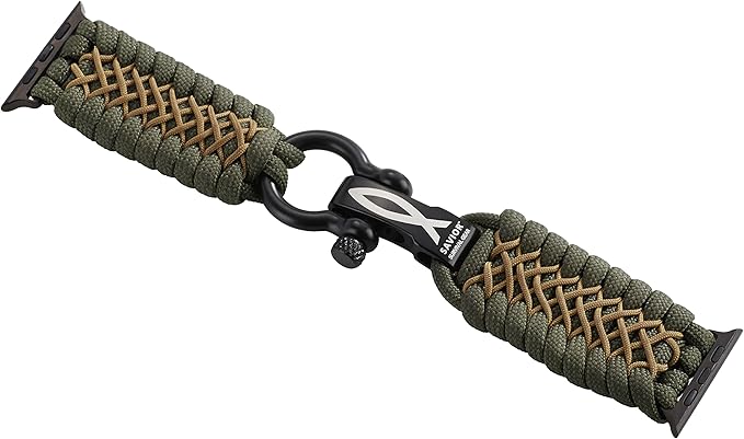 Savior Survival Gear Paracord Watch Band,Compatible with Apple Watch Band 49mm 46mm 45mm 44mm 42mm, iWatch Band Series Ultra 10 9 8 7 6 5 4 3 2 1 SE,Adjustable strap for men (Green-Brown-Black, Large)