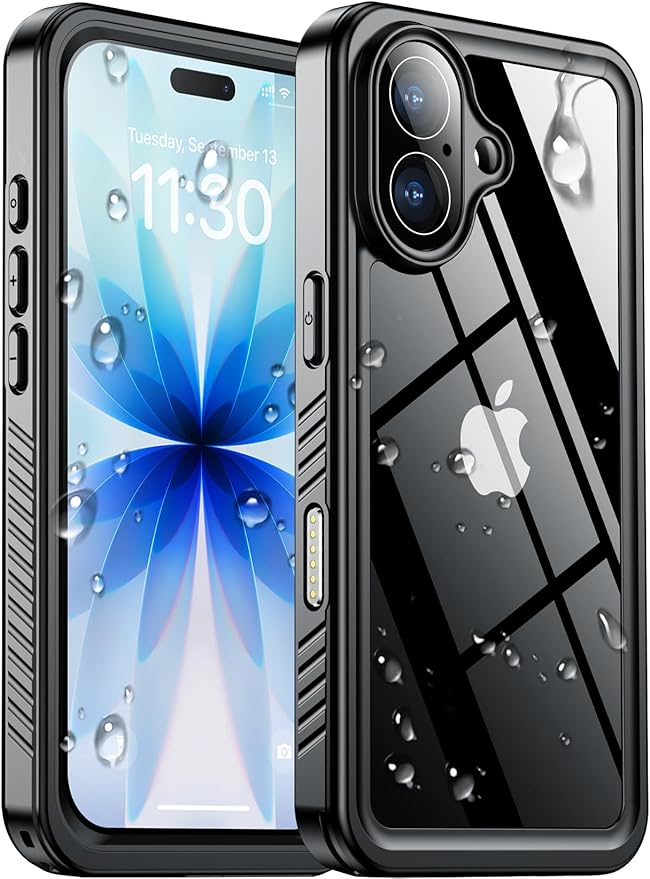 SPIDERCASE for iPhone 17 Case Waterproof, Built-in Lens & Screen Protector, Full Heavy Duty Protection, 12FT Military Shockproof, Dustproof, Anti-Scratched Phone Case,Black/Clear