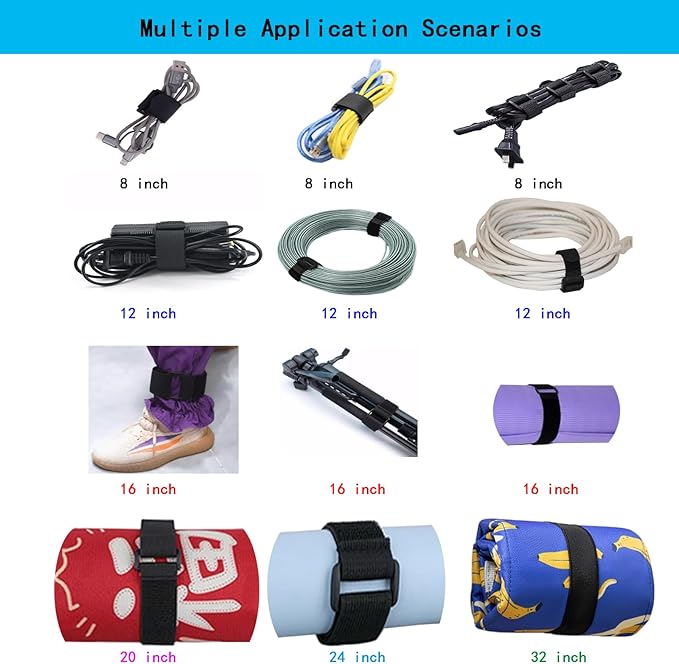 6 Pack (32 x 2 Inch) Reusable Fastening Cable Ties and Cable Straps,Adjustable Multi-Purpose Hook and Loop Straps Nylon Cable Ties Organizer Fastener Management Wire Straps