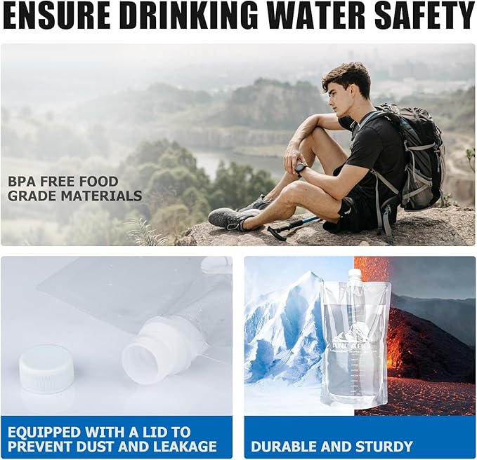 Ancable 64oz Collapsible Water Bottles, 3-Pack Reusable Travel Foldable Water Bottles for Hiking Camping Running Bike, BPA-Free Water Bottle