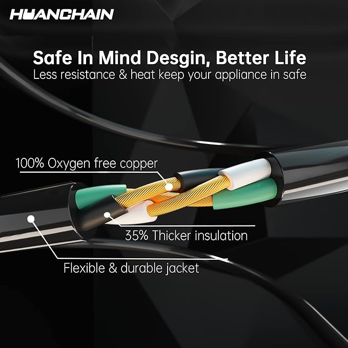 HUANCHAIN Indoor Outdoor Black Extension Cord 100 ft Waterproof, 16/3 Gauge Flexible Cold-Resistant Appliance Extension Cord Outside, 10A 1250W 16AWG SJTW, 3 Prong Electric Cable, ETL