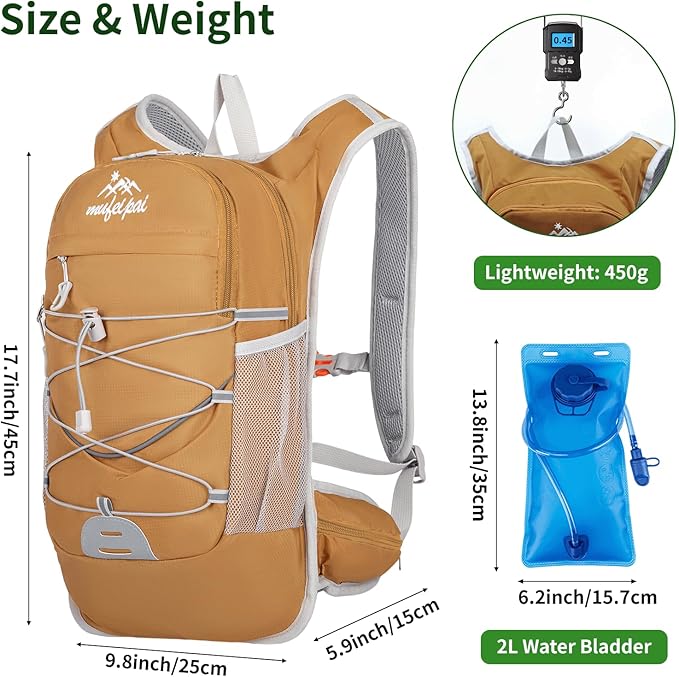 Hiking Backpack for Women & Men, Hydration Backpack with 2L Water Bladder for Running, Hiking, Cycling, Climbing, Camping, Biking (Yellow)