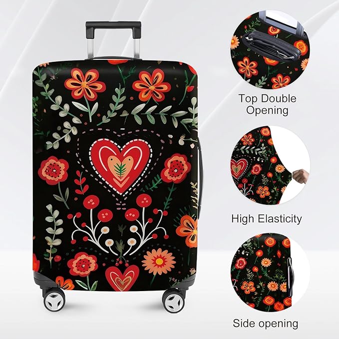 ANNA QUEEN Flowers Floral Travel Luggage Cover -Spring Stretchable Airplane Suitcase Protector Sleeve,Universal Washable Fit for 20-22 Inch Checked Baggage,Water Resistant Durable Luggage Protector