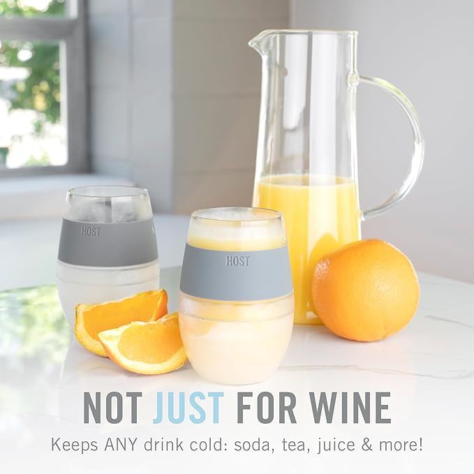 Host Wine Freeze Cup Set of 2 - Plastic Double Wall Insulated Wine Cooling Freezable Drink Glasses with Freezing Gel, Wine Glass Gift for Red and White Wine, 8.5 oz Marble