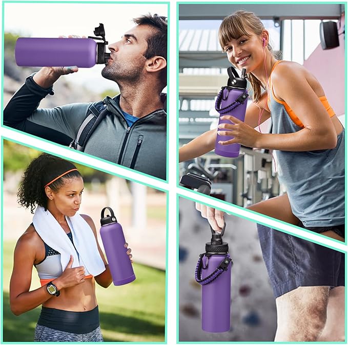 40oz Vacuum Stainless-Steel Water Bottles with Straw & Spout Lids, Leakproof Sports Metal Water Bottle Keeps Ice Cold-48Hrs Hot-24Hrs, Wide-mouth Water Bottle for Fitness Camping Running