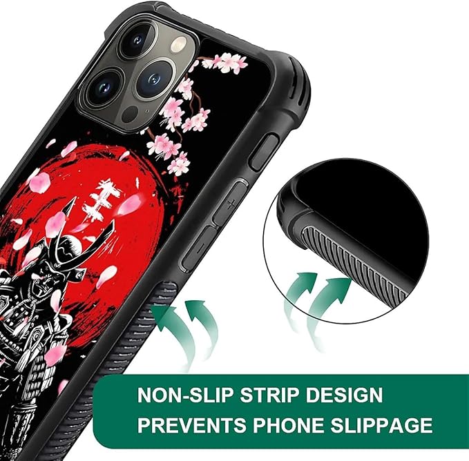 for iPhone 16 Pro Max Case, Sakura Japanese Samurai Pattern Graphic Design Girl Boy Soft Silicone Hard Acrylic Shock Protection for iPhone 16 Pro Max