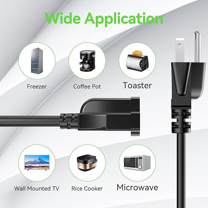 Power Extension Cord 5FT/60Inch, 3 Prong Grounded Electric Extension Cable Outlet Saver, Single Outlet, Heavy Duty, Waterproof, Flexible, 16AWG, SJTW, 13A 125V, Outdoor and Indoor Power Wire(Black)