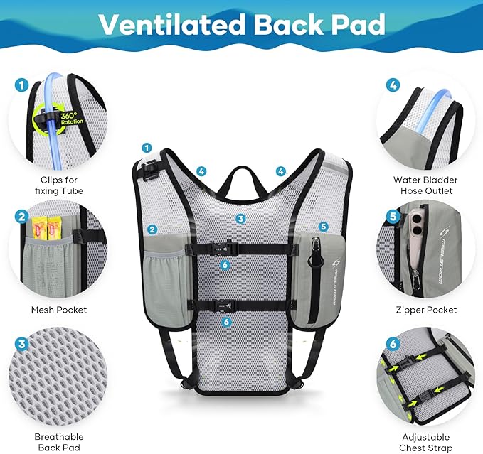 Maelstrom Hydration Backpack, Hiking Backpack with 2L Water Bladder, Running Hydration Vest for Cycling Hiking Rave for Men Women